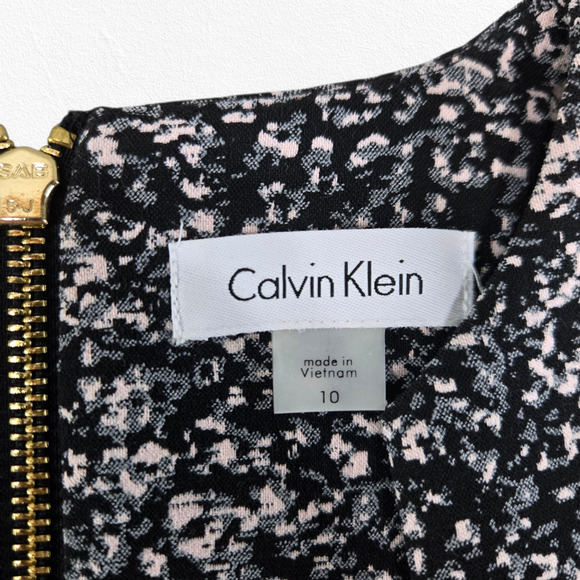 Calvin Klein Black Pink Animal Print Queen Anne Neck Sheath Dress Size 10 - Picture 3 of 8